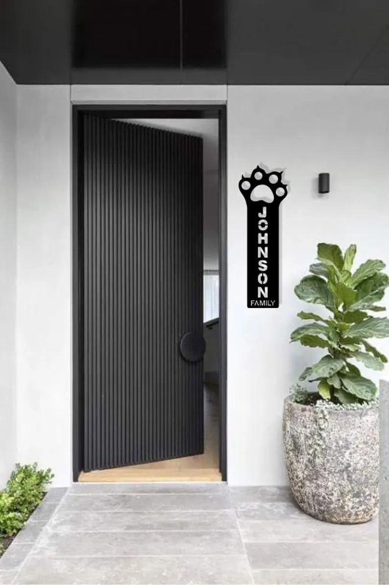 Custom Wood Family Name Sign with Paw Design