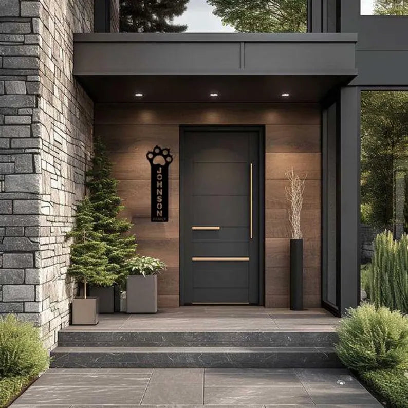 Custom Wood Family Name Sign with Paw Design