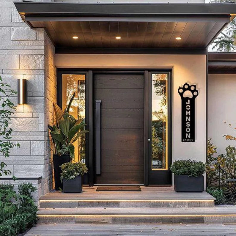 Custom Wood Family Name Sign with Paw Design