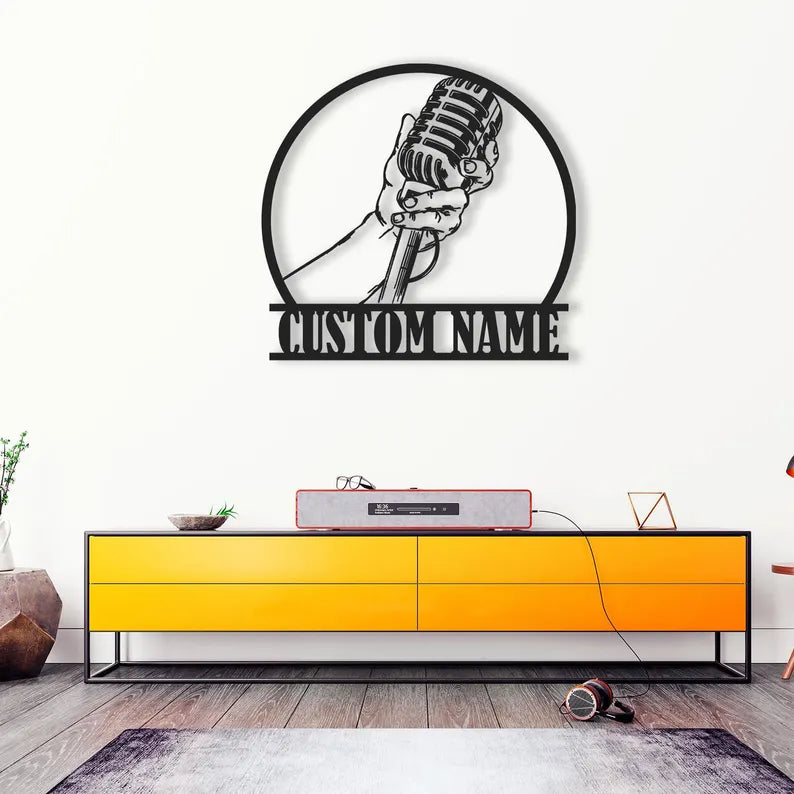 Custom Microphone Music Audio Studio Wooden Wall Art