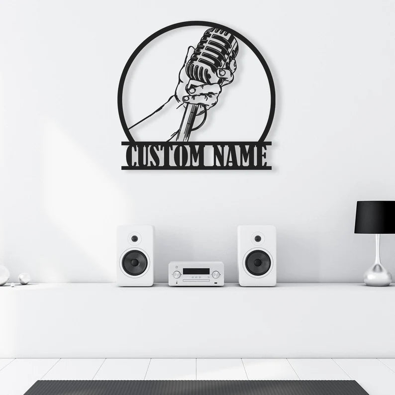 Custom Microphone Music Audio Studio Wooden Wall Art