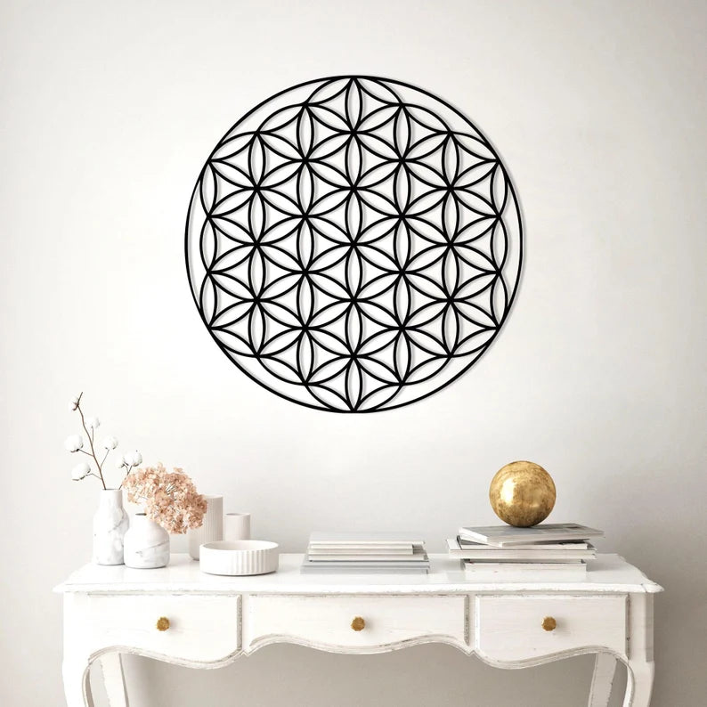 Multi-Flowers Of Life Wooden Wall Decor Art