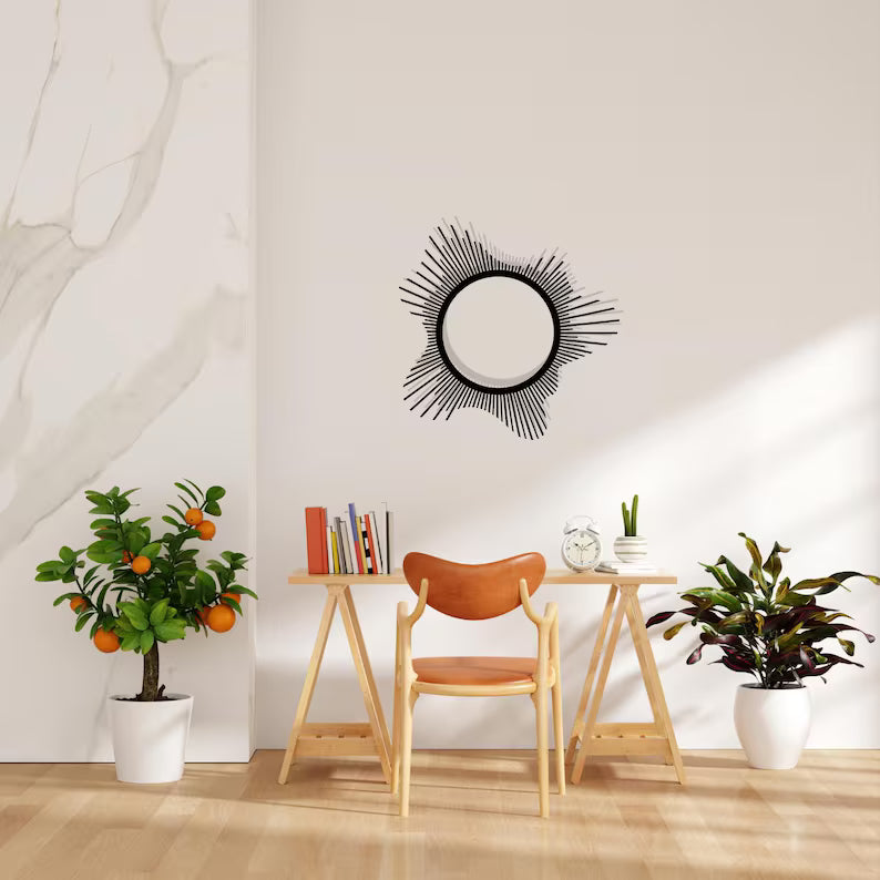 Minimalist Black Wooden Sunburst Wall Art