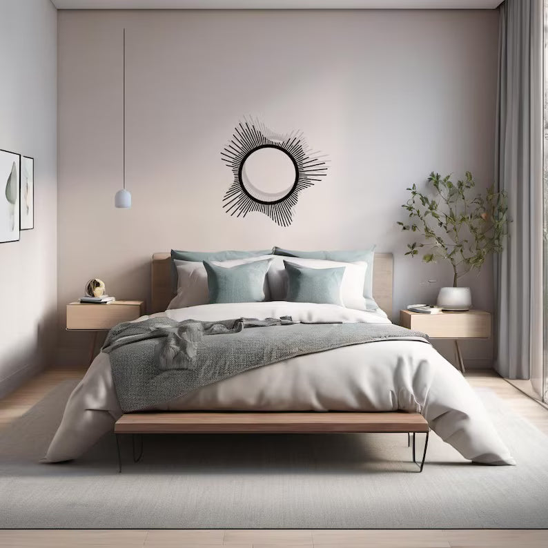 Minimalist Black Wooden Sunburst Wall Art