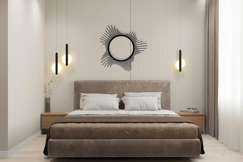 Minimalist Black Wooden Sunburst Wall Art