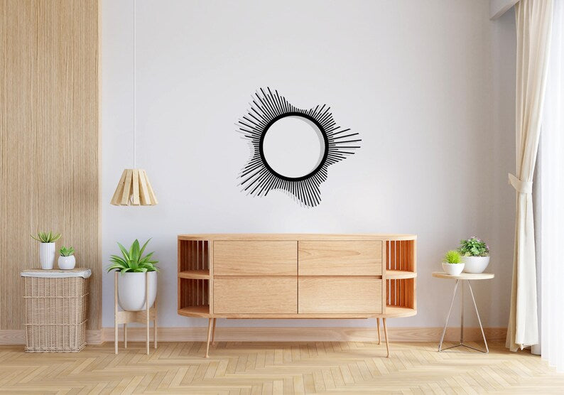 Minimalist Black Wooden Sunburst Wall Art