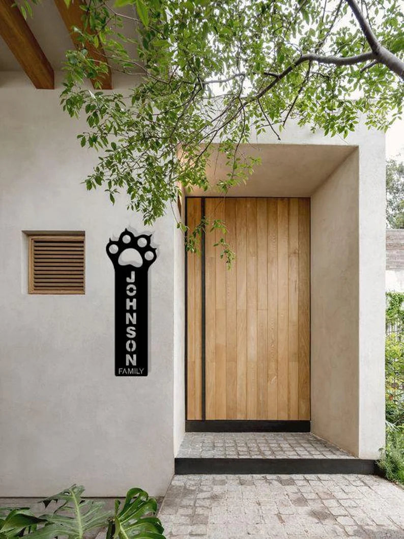 Custom Wood Family Name Sign with Paw Design