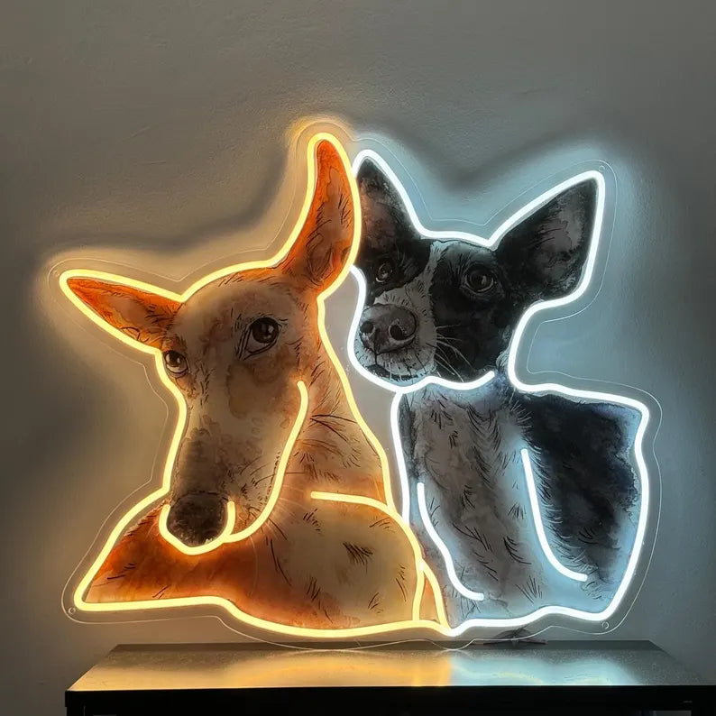 Pet Portrait Neon Sign with Digital Printed Pet Memorial Art