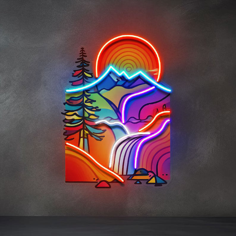 Landscape Painting in Abstract Digital Neon Wall Decor