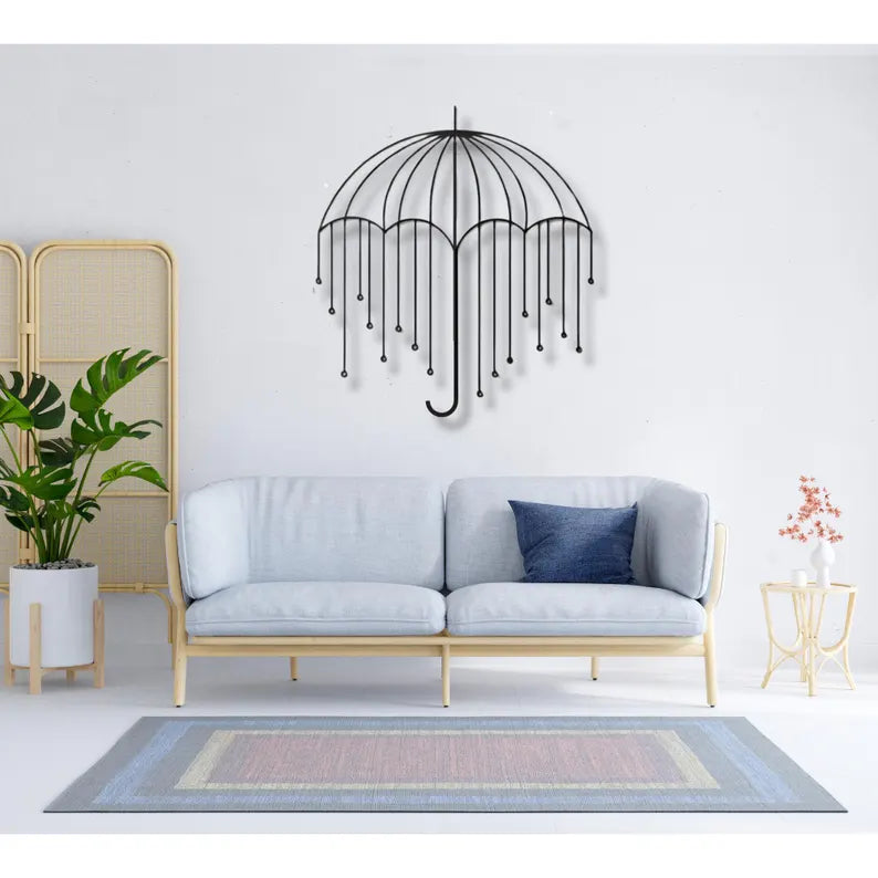 Rain-Themed Umbrella Wood Wall Art