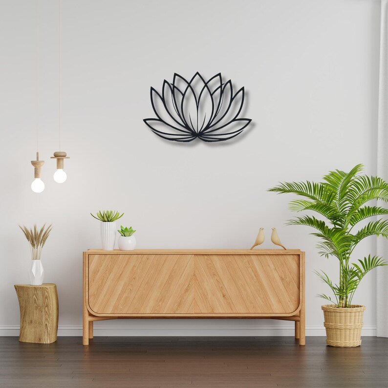 Minimalist Lotus Flower Wood Wall Art