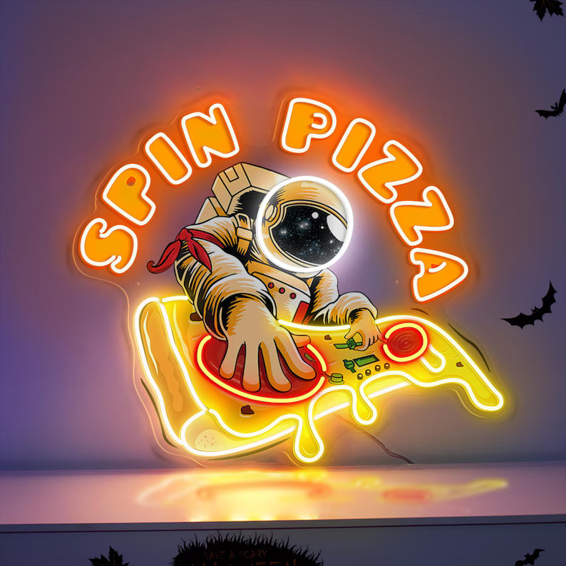 Astronaut Spins Pizza Digital LED Neon Sign