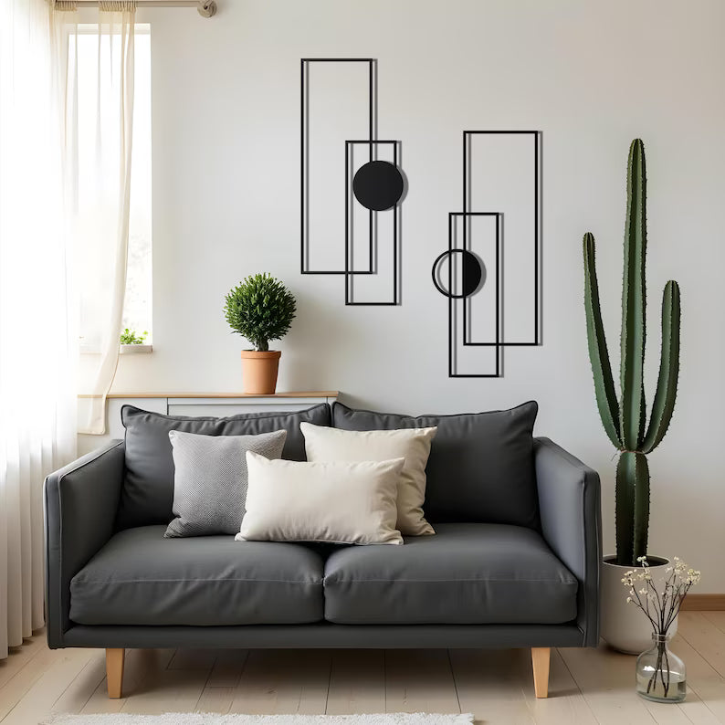 Vertical Black Geometric Wall Art