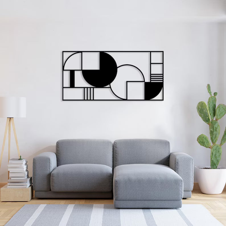 Geometric Wooden Rectangle & Circle Wall Art