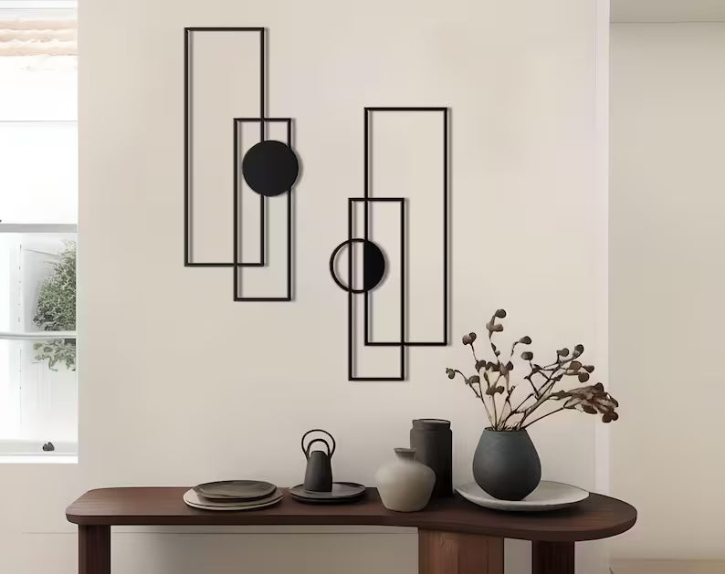 Vertical Black Geometric Wall Art