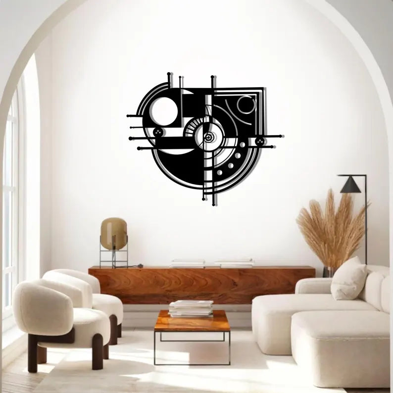 Geometric Wooden Wall Hanging - Minimalist Black Decor