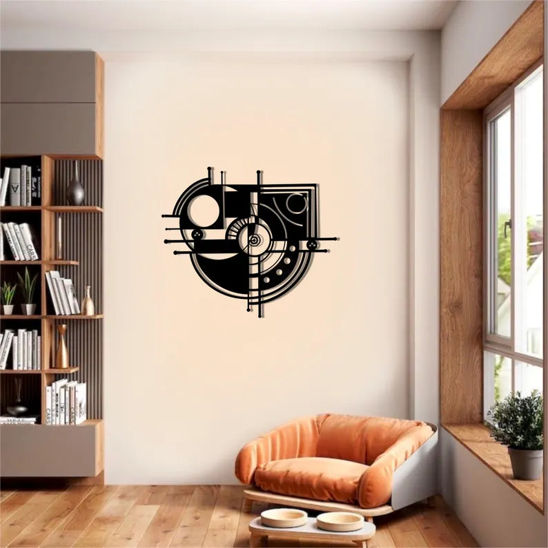 Geometric Wooden Wall Hanging - Minimalist Black Decor