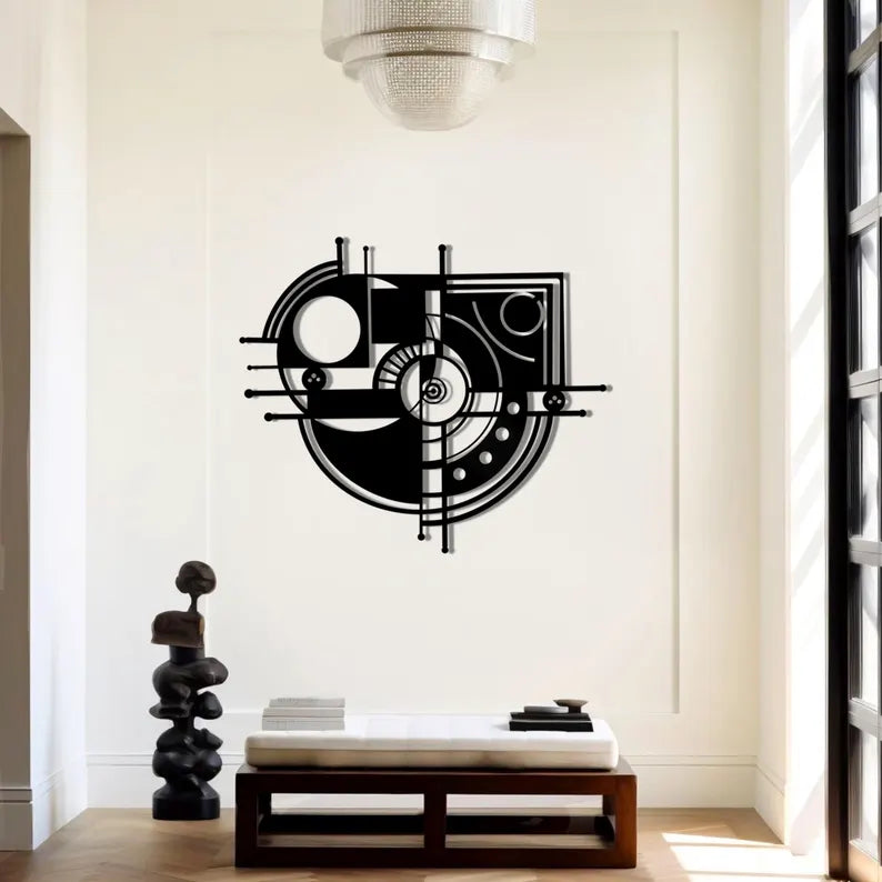 Geometric Wooden Wall Hanging - Minimalist Black Decor