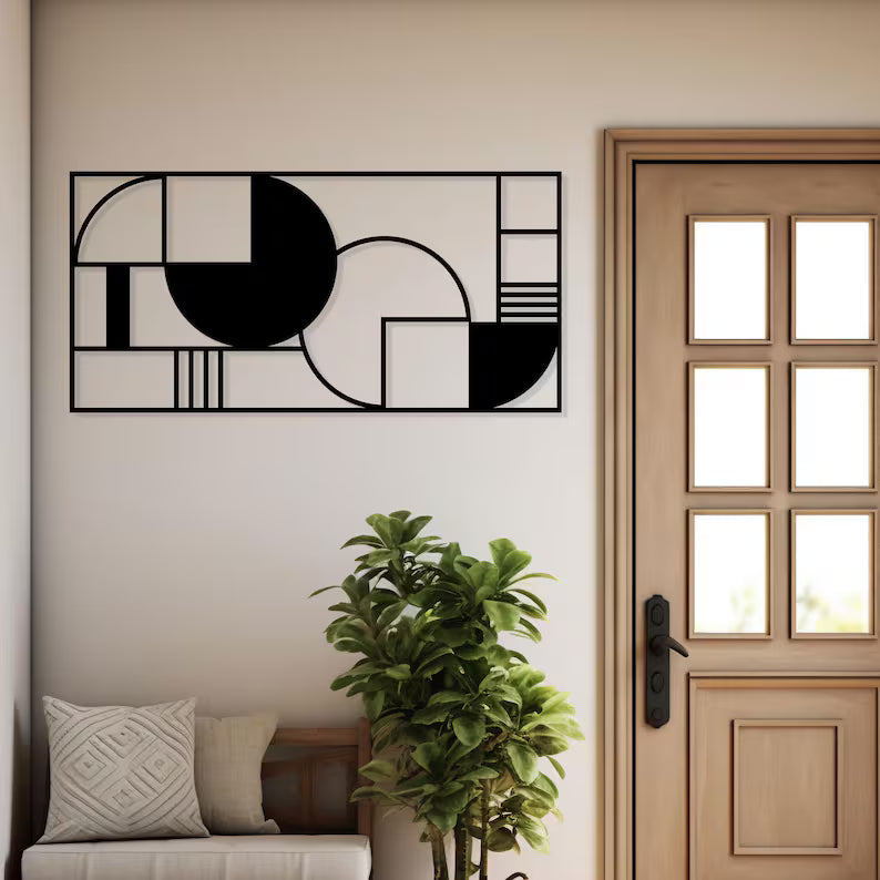 Geometric Wooden Rectangle & Circle Wall Art