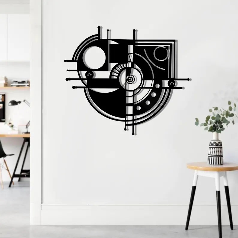 Geometric Wooden Wall Hanging - Minimalist Black Decor