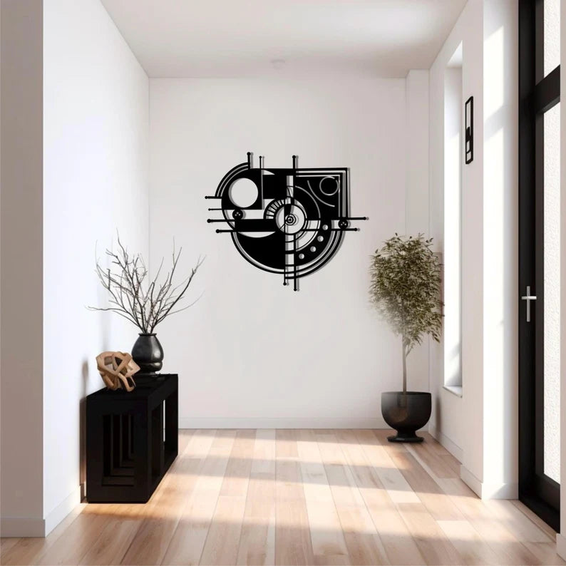 Geometric Wooden Wall Hanging - Minimalist Black Decor