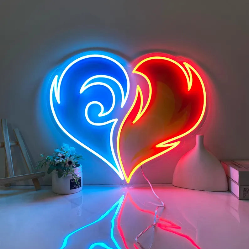 Fire and Ice Heart LED Neon Sign