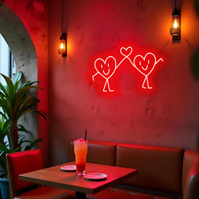 Cute Twin Heart Neon Sign Couple Heart LED Neon Light