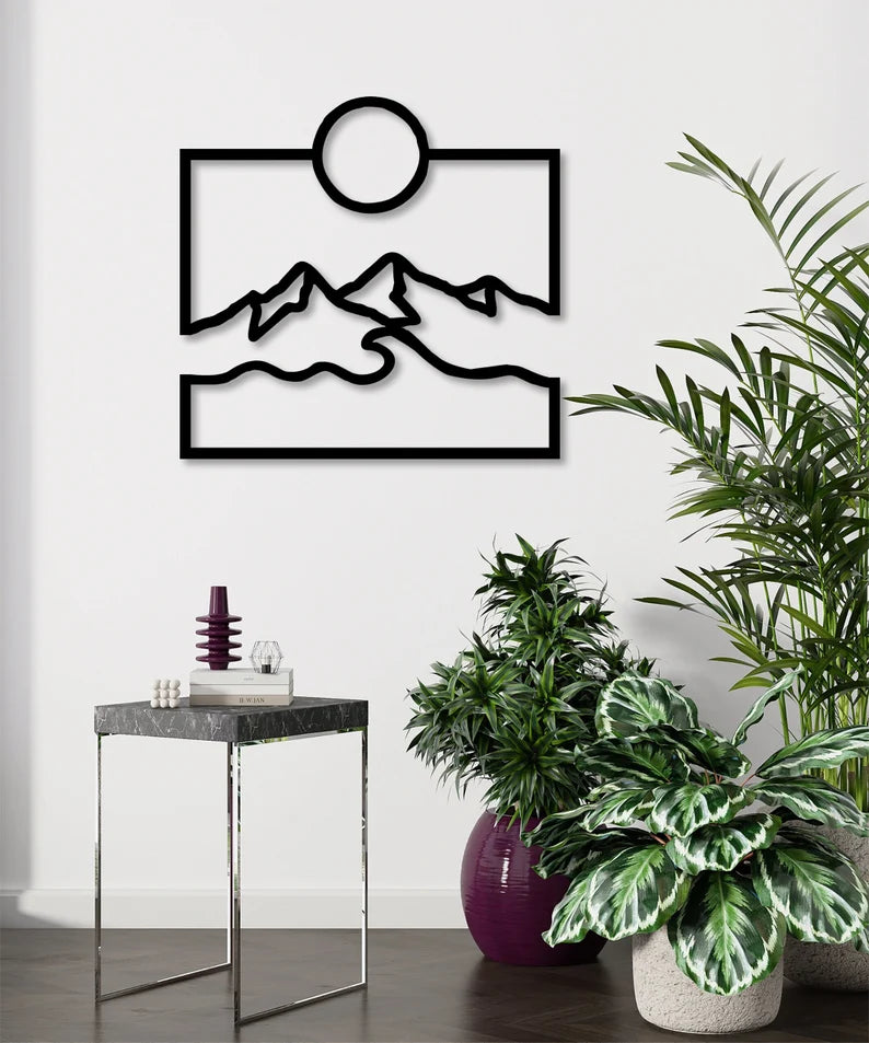Sun and Mountain Wooden Wall Art