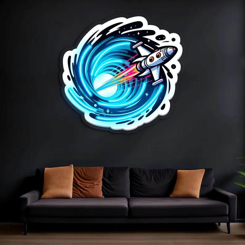 Space Jet Digital Printed Neon Wall Art