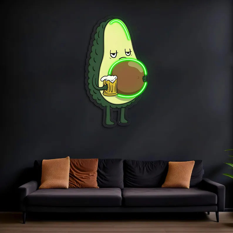 Avocado Beer Digital Printed Neon Wall Art