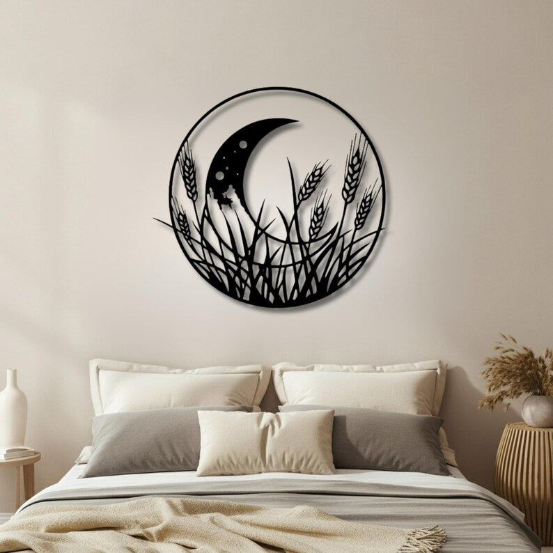 Moon Wheat Field Wooden Wall Art