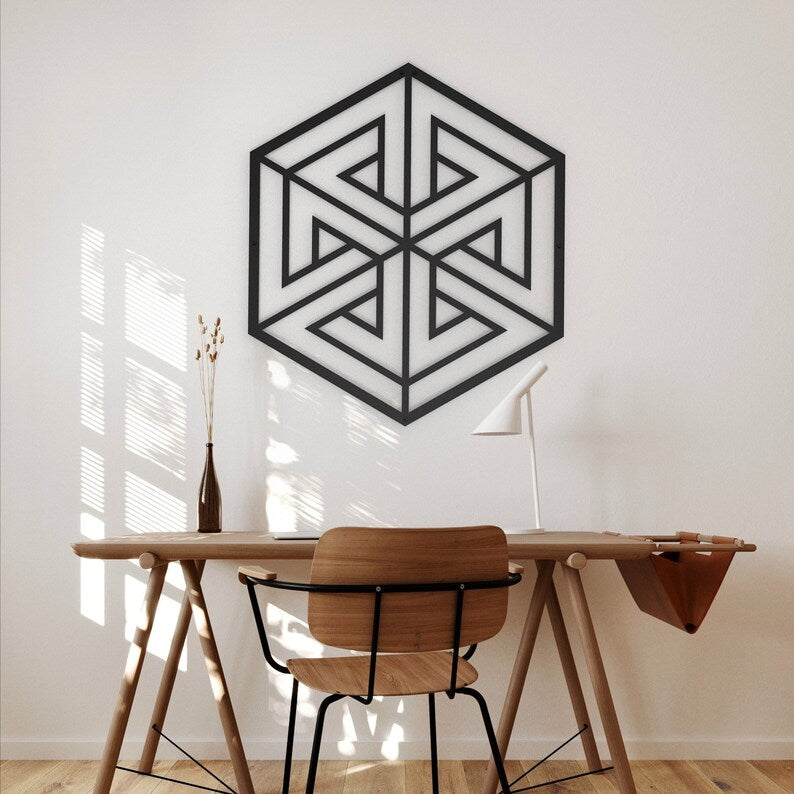 3D Illusional Hexagon Wood Wall Art