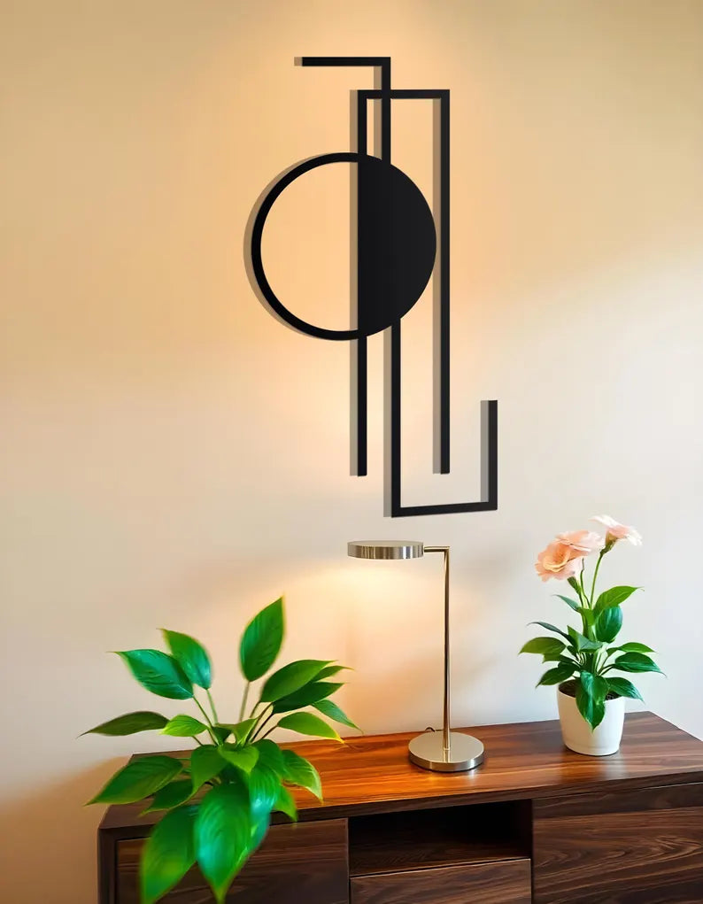 Vertical Black With Circle Shape Geometric Wall Art