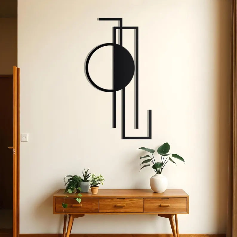 Vertical Black With Circle Shape Geometric Wall Art