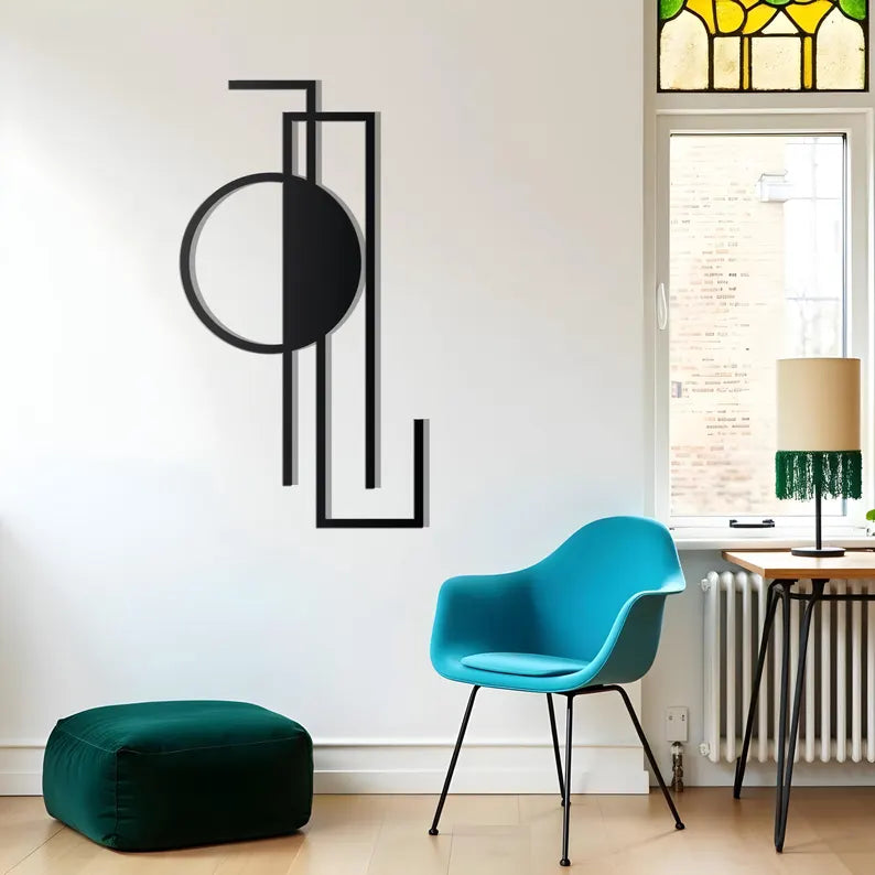 Vertical Black With Circle Shape Geometric Wall Art