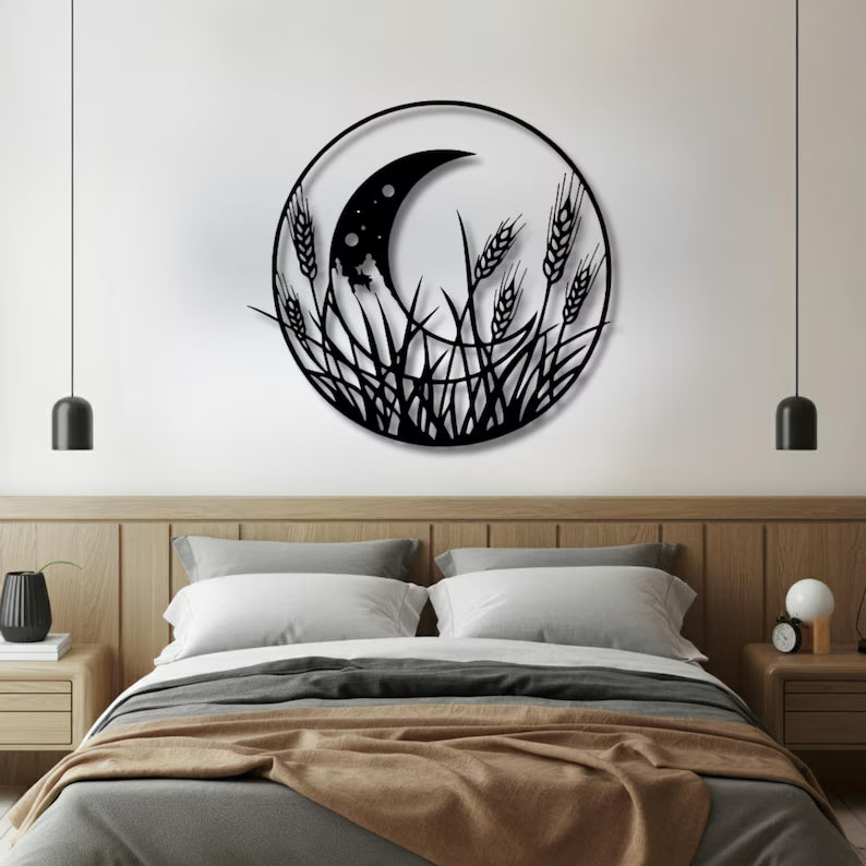 Moon Wheat Field Wooden Wall Art