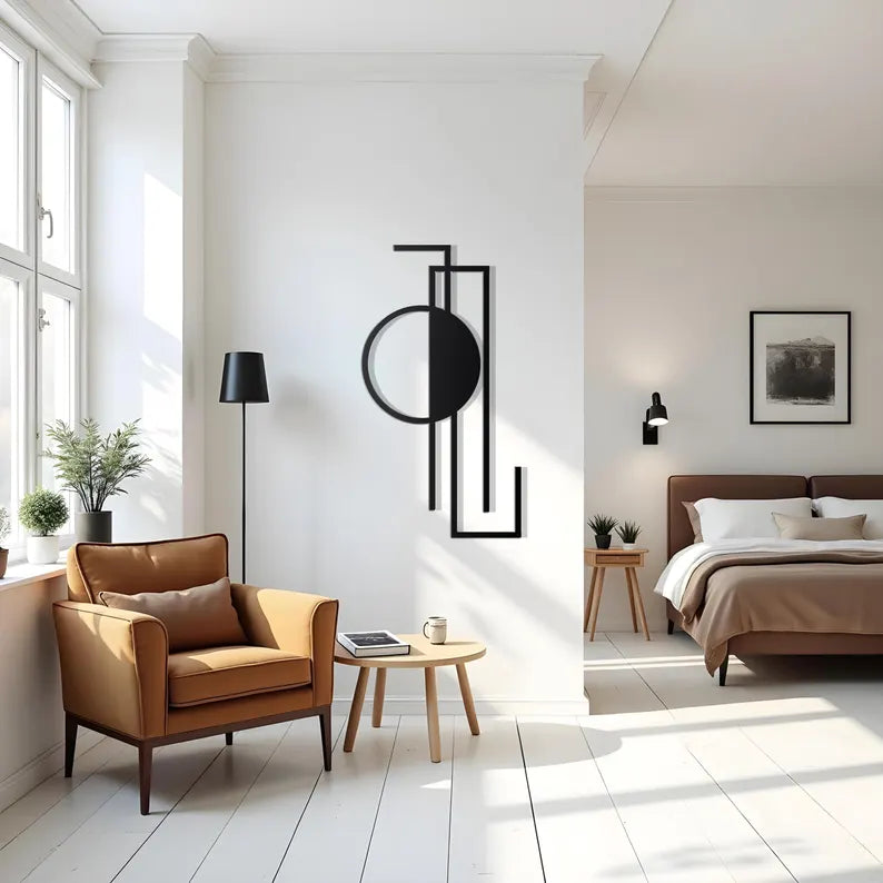 Vertical Black With Circle Shape Geometric Wall Art