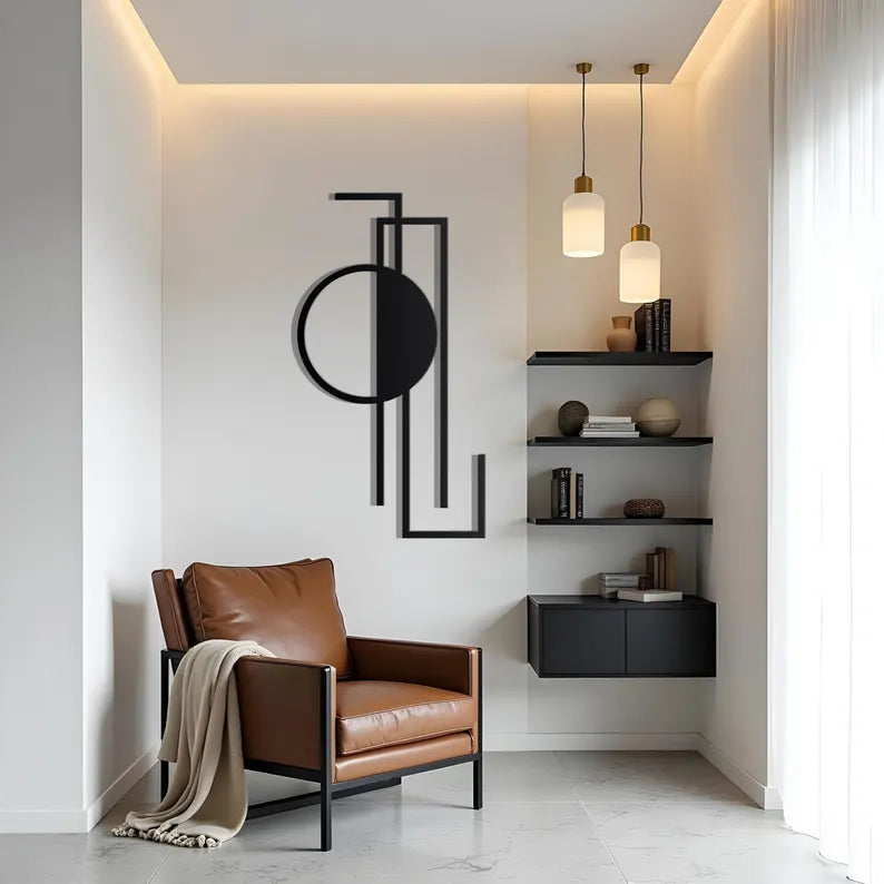 Vertical Black With Circle Shape Geometric Wall Art