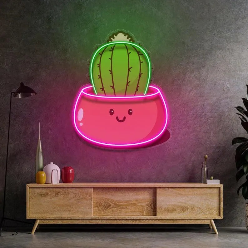 Cartoon Digital Printed Cute Cactus Sign