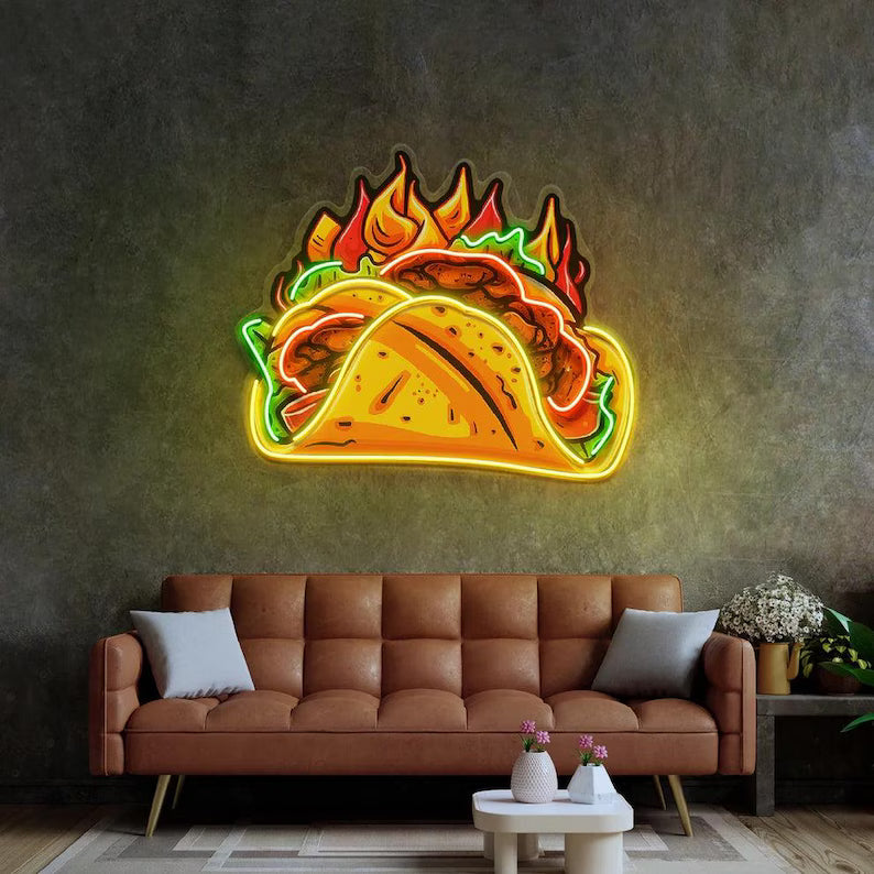 Spicy Taco Digital LED Neon Sign: Food Wall Art
