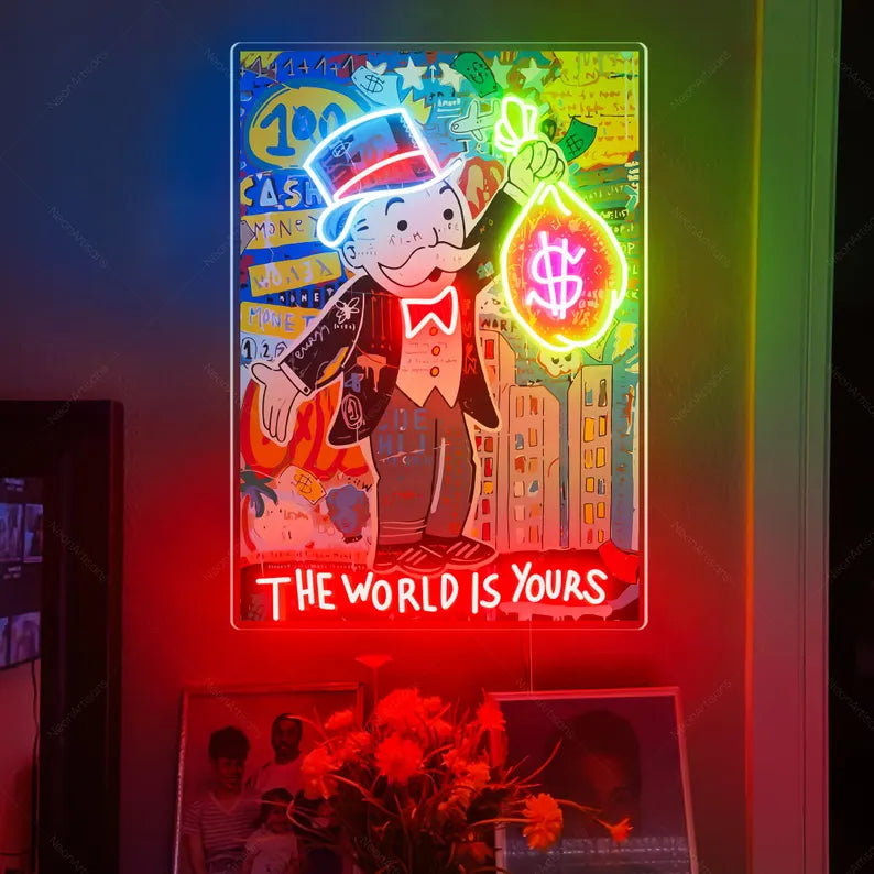 Rich Life Monopoly Digital Neon Wall Art