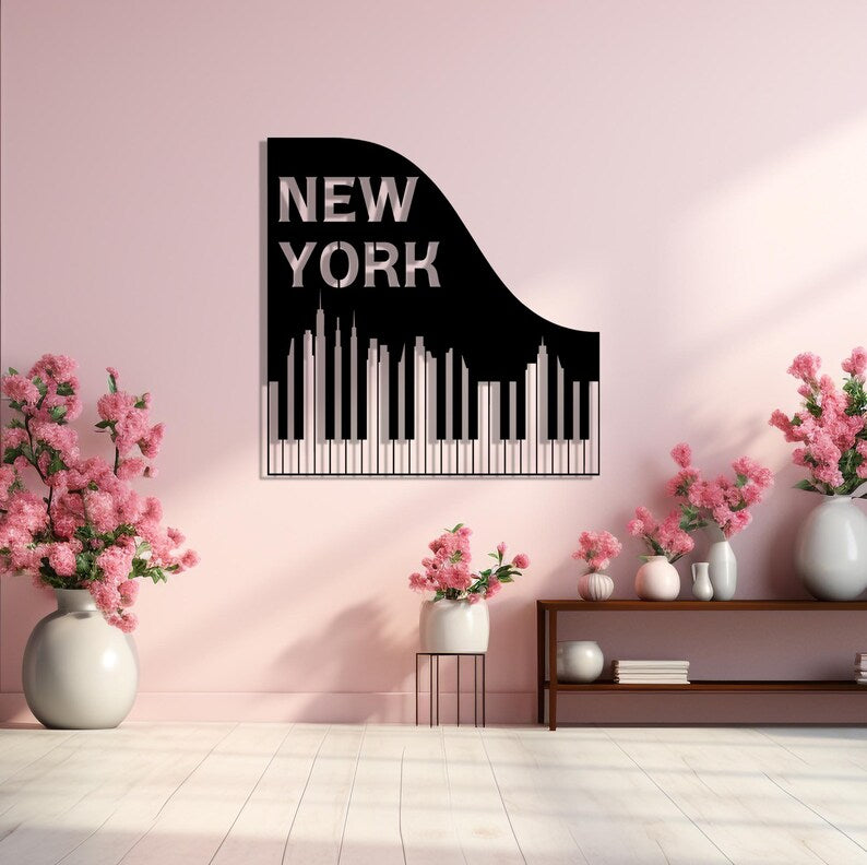 Piano and City Silhouette Wall Art