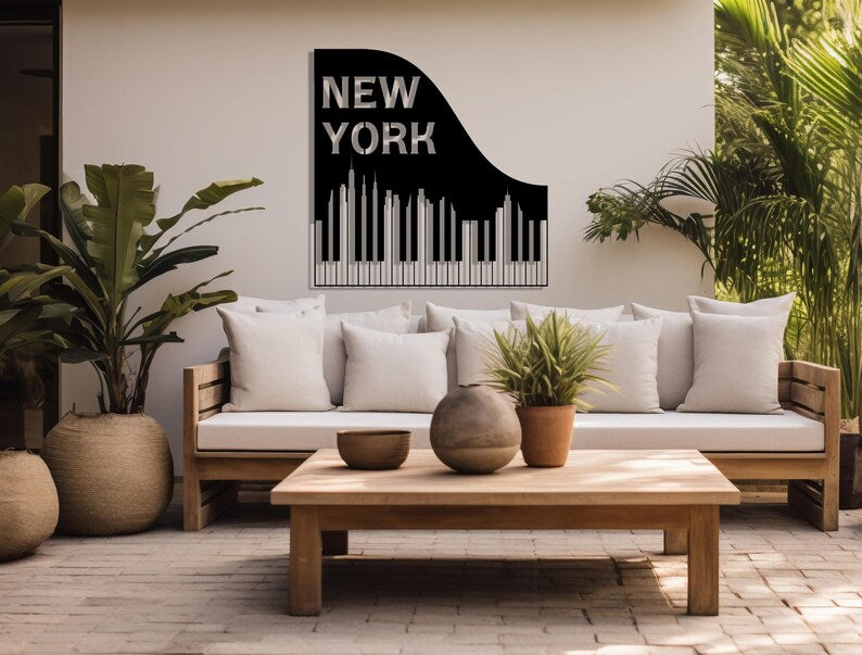 Piano and City Silhouette Wall Art