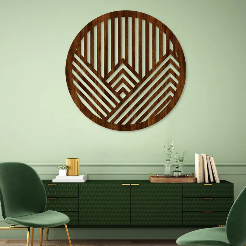 Wooden Circle Under Mountains Wall Art