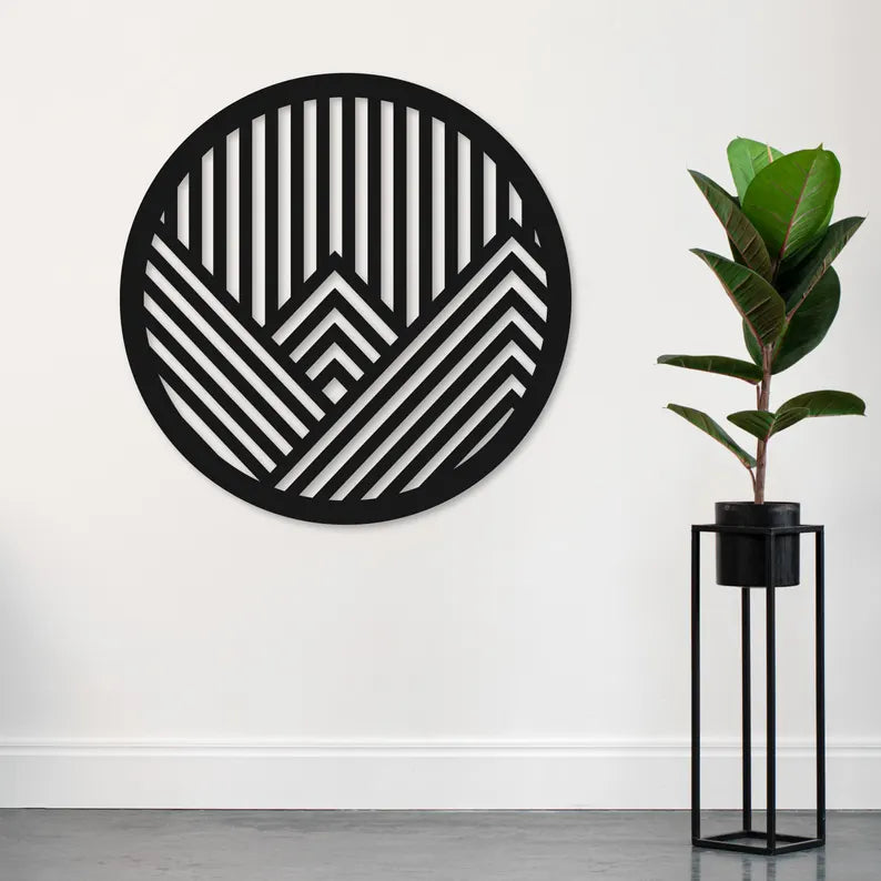 Wooden Circle Under Mountains Wall Art