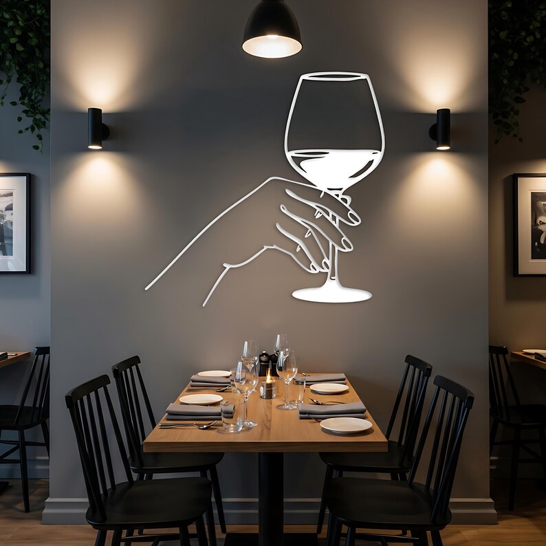 Hand Holding Wine Line Wooden Art