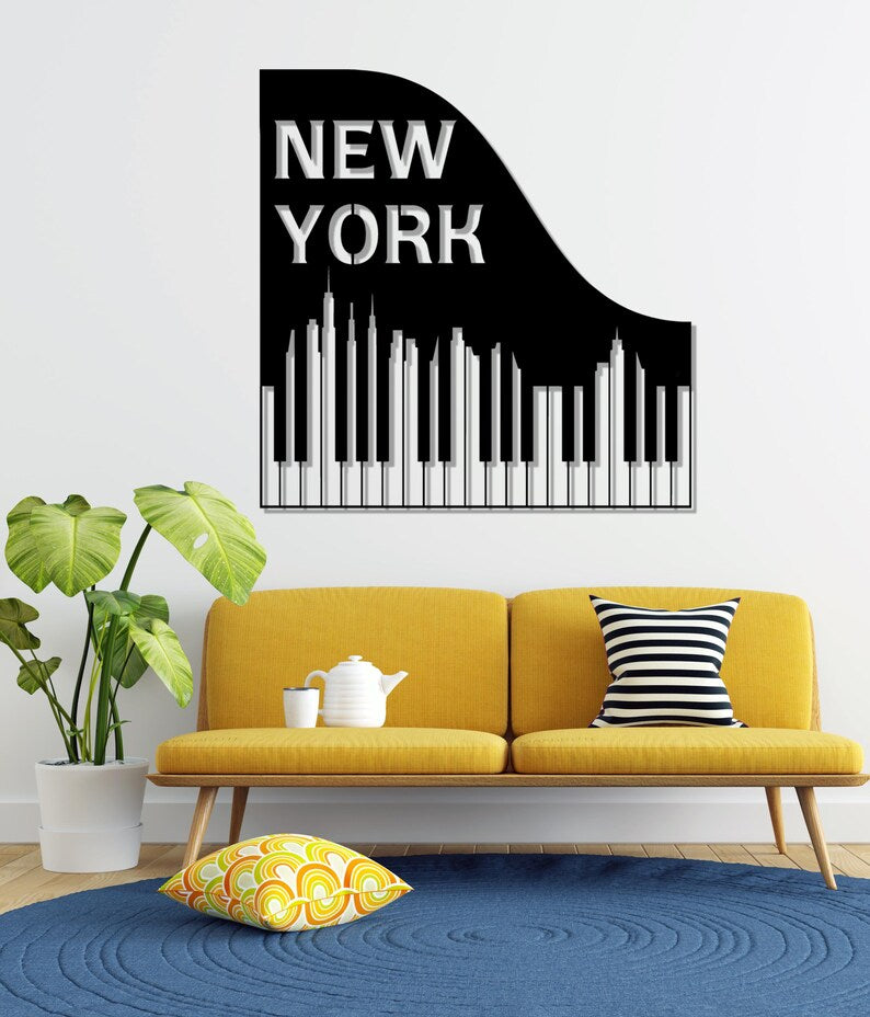 Piano and City Silhouette Wall Art
