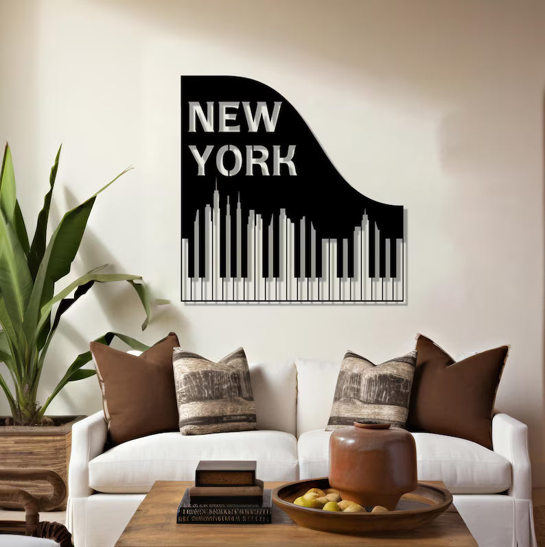 Piano and City Silhouette Wall Art