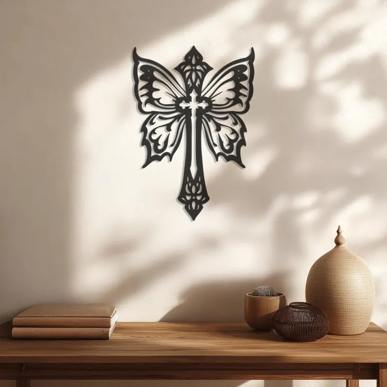 Butterfly with Christian Symbol – Wood Wall Art