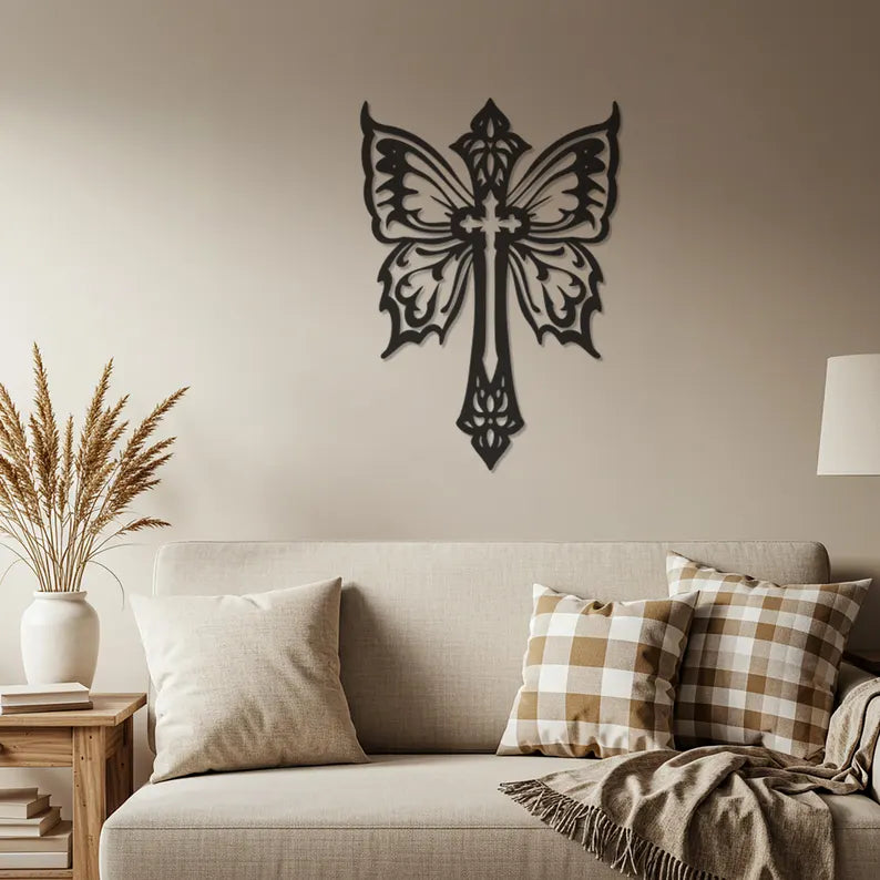Butterfly with Christian Symbol – Wood Wall Art